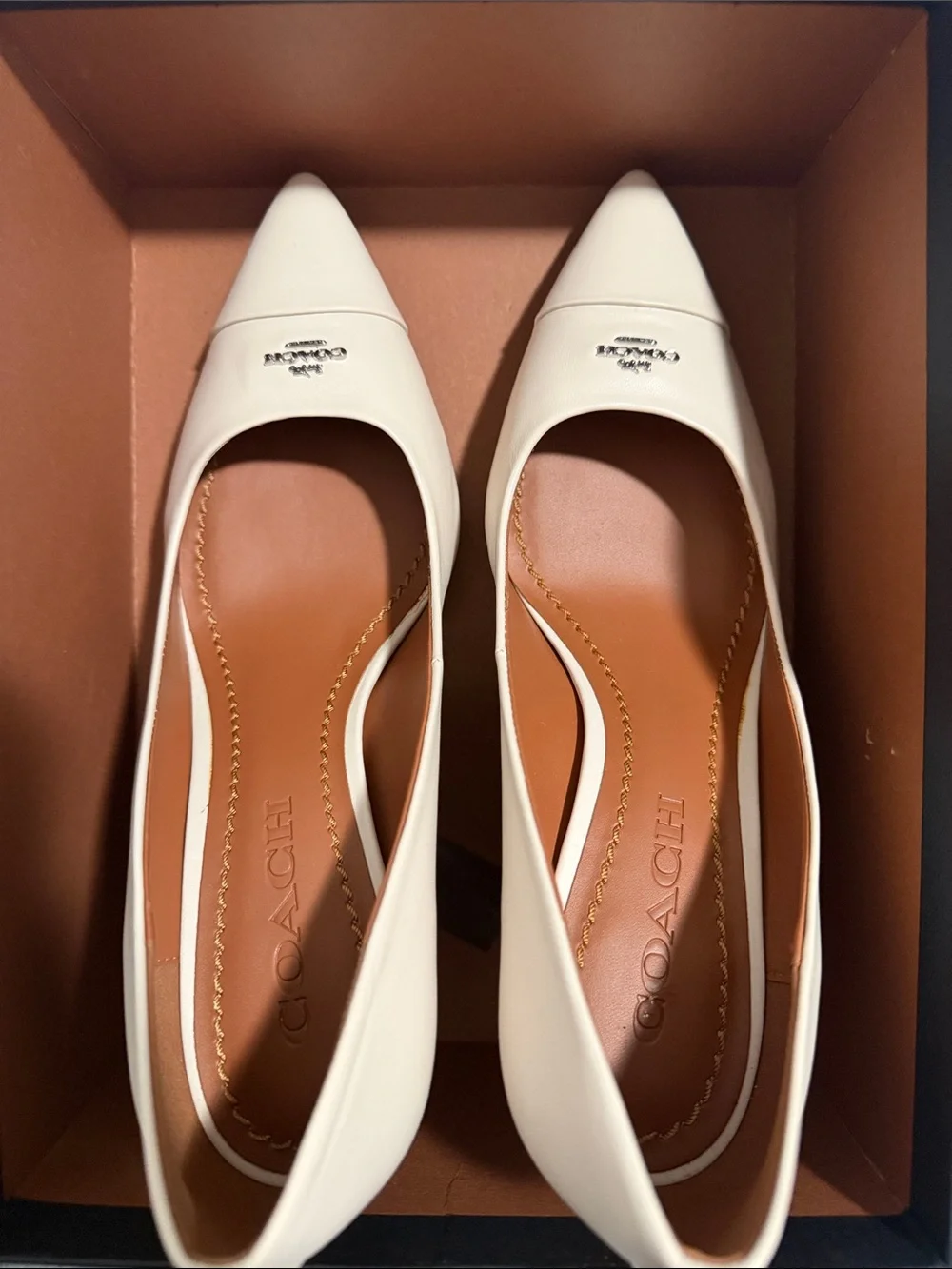 Coach Cream Pointed Toe Leather Pumps